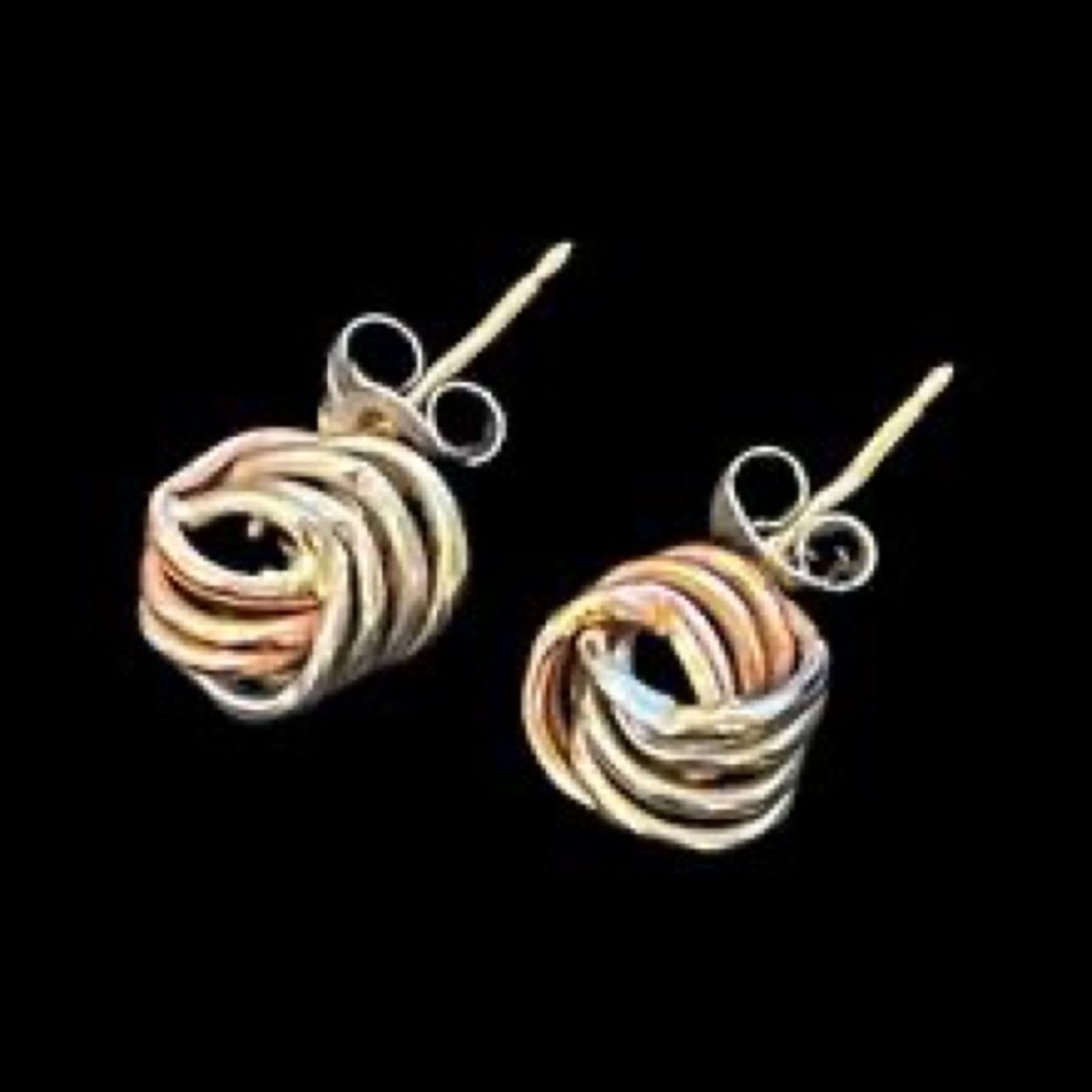 14kt Rose, Yellow & White Gold Knot Stud Earrings